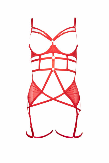 Sarah Open Cup Strappy Body - Red