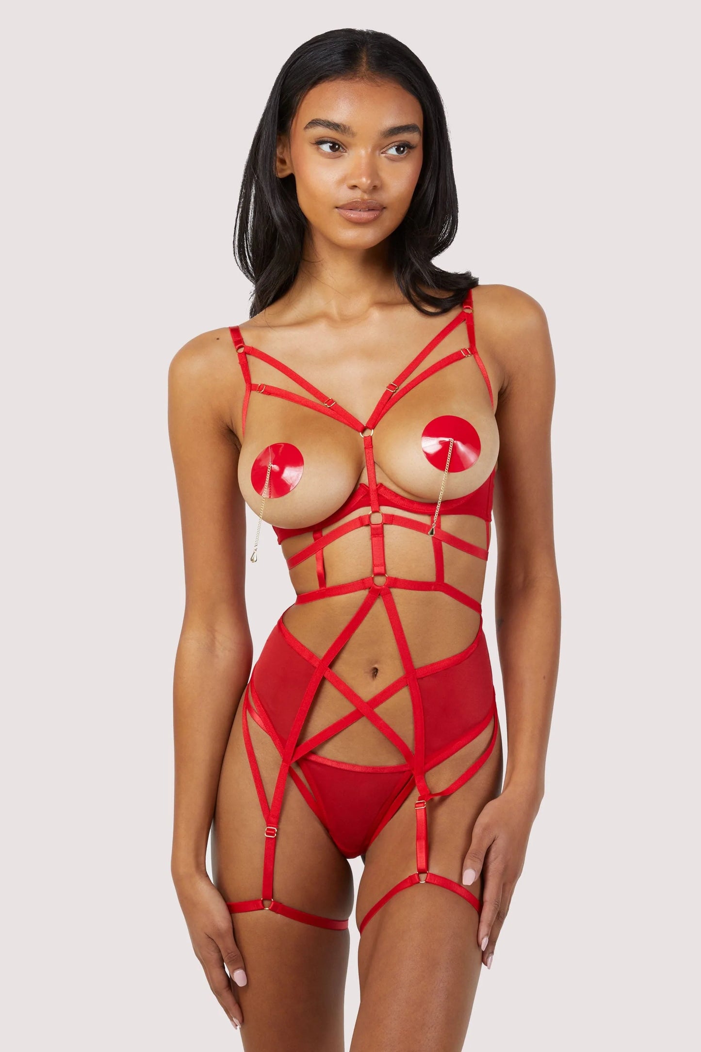Sarah Open Cup Strappy Body - Red
